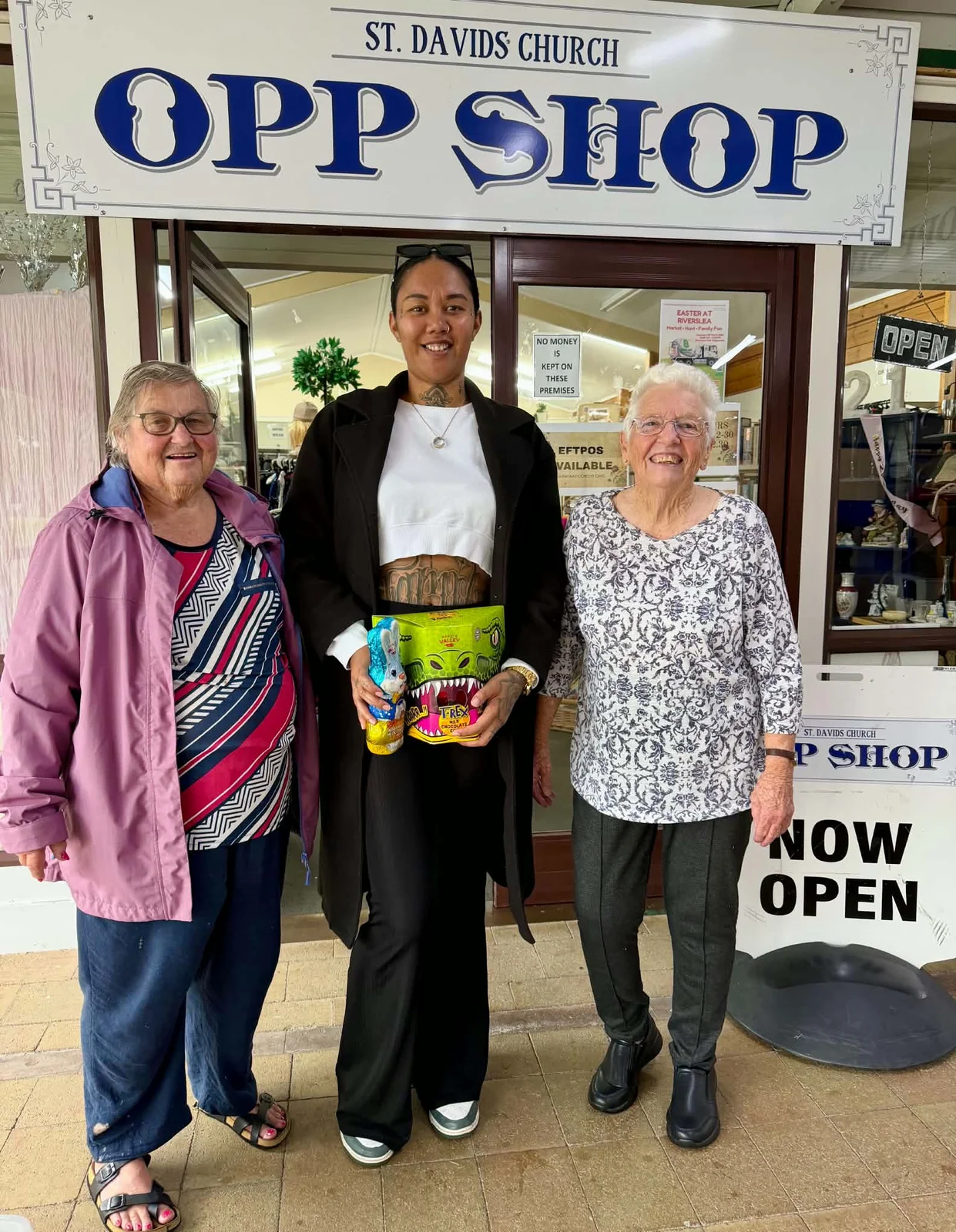 Easter visitors outside St. Davids Church Opp Shop